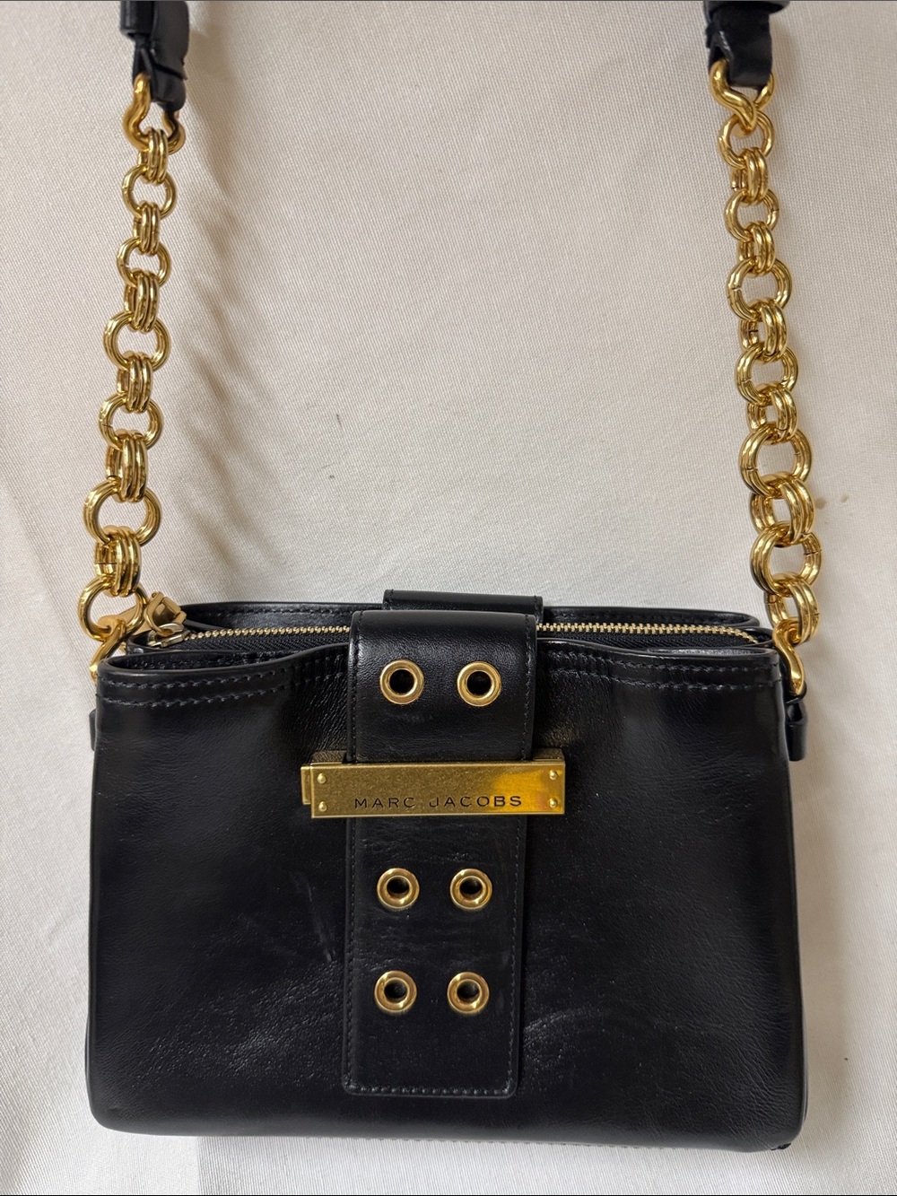 Marc Jacobs Black Leather Bag with gold detail